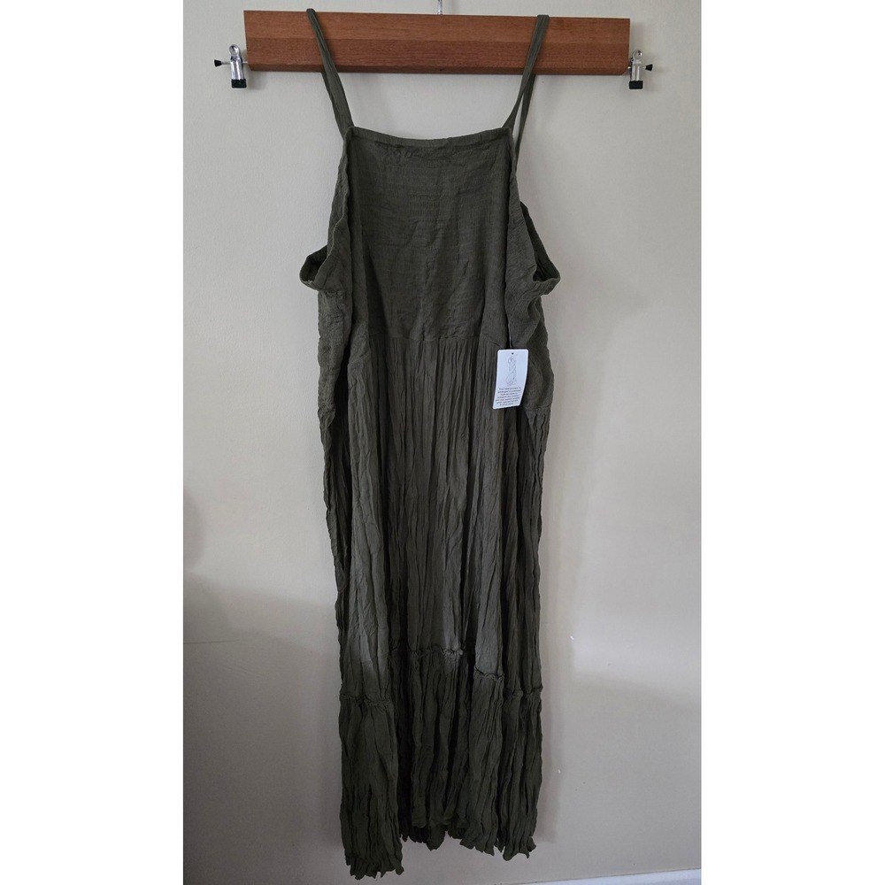 Roaman olive green crinkle maxi dress 5X 38/40 NWT